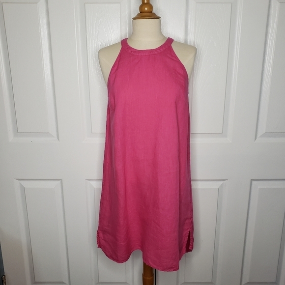 C & C California Linen Dress S A Line Key Hole Lagenlook Minimalist Contemporary - Picture 11 of 11